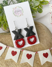 Load image into Gallery viewer, Black &amp; Red Glitter XO Hooks
