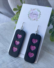 Load image into Gallery viewer, Pink Glitter &amp; Black Aligned Heart Dangles
