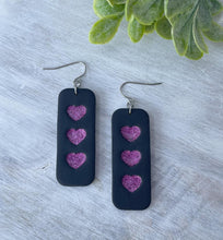 Load image into Gallery viewer, Pink Glitter &amp; Black Aligned Heart Dangles
