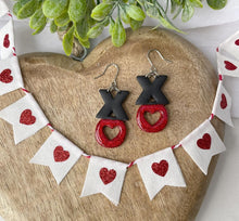 Load image into Gallery viewer, Black &amp; Red Glitter XO Hooks
